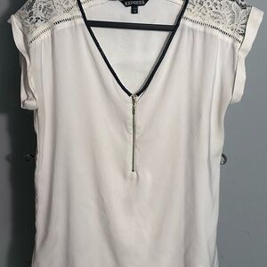 Express Women's Cream Lace Accent Blouse